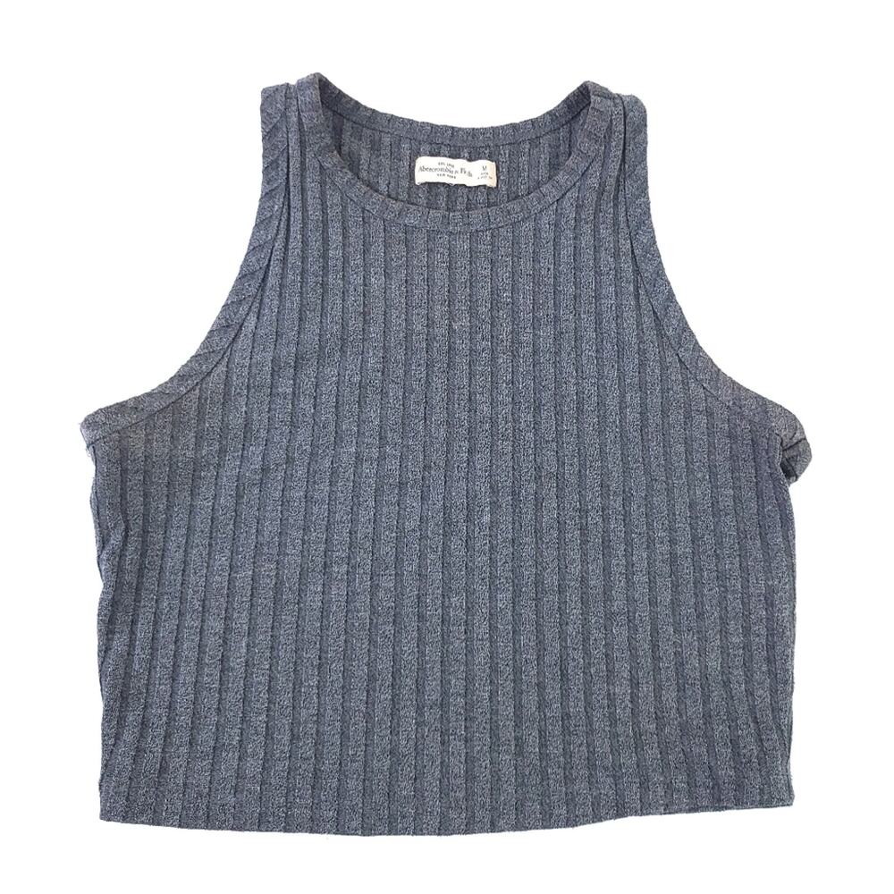 Abercrombie & Fitch Ribbed Cropped Sleeveless Top Gray Medium Shirt